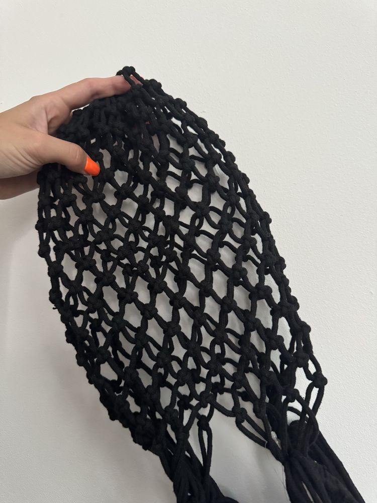 Torebka do ręki worek mała letnia szydełkowa pleciona frędzle boho