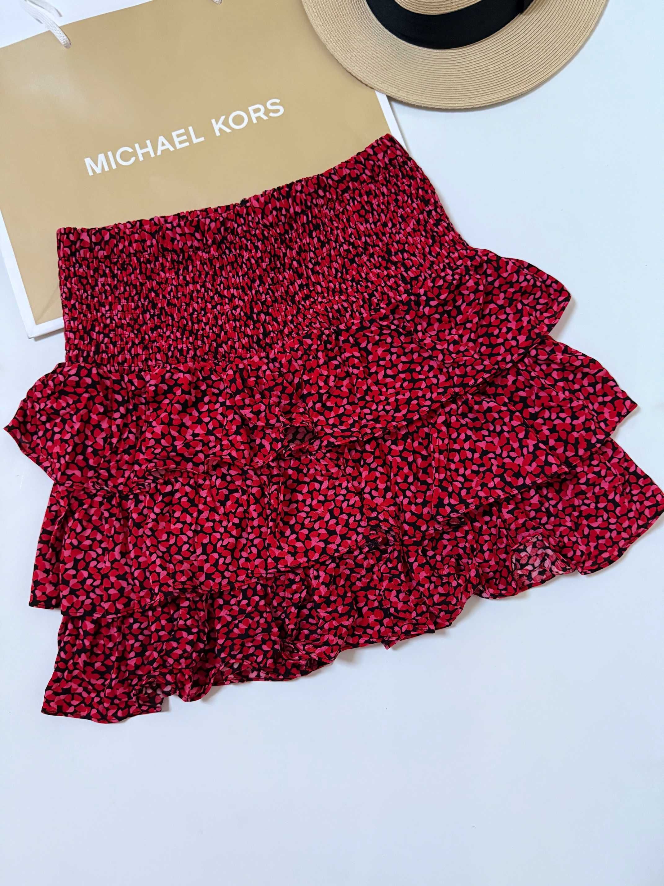 Mini spódniczka z falbanami, czarno-czerwona, Michael Kors, rozm. XS