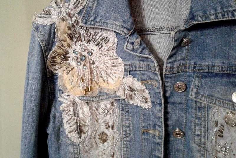 Джинсовая куртка Rosa & Rose Италия укороченная винтаж с аппликацией