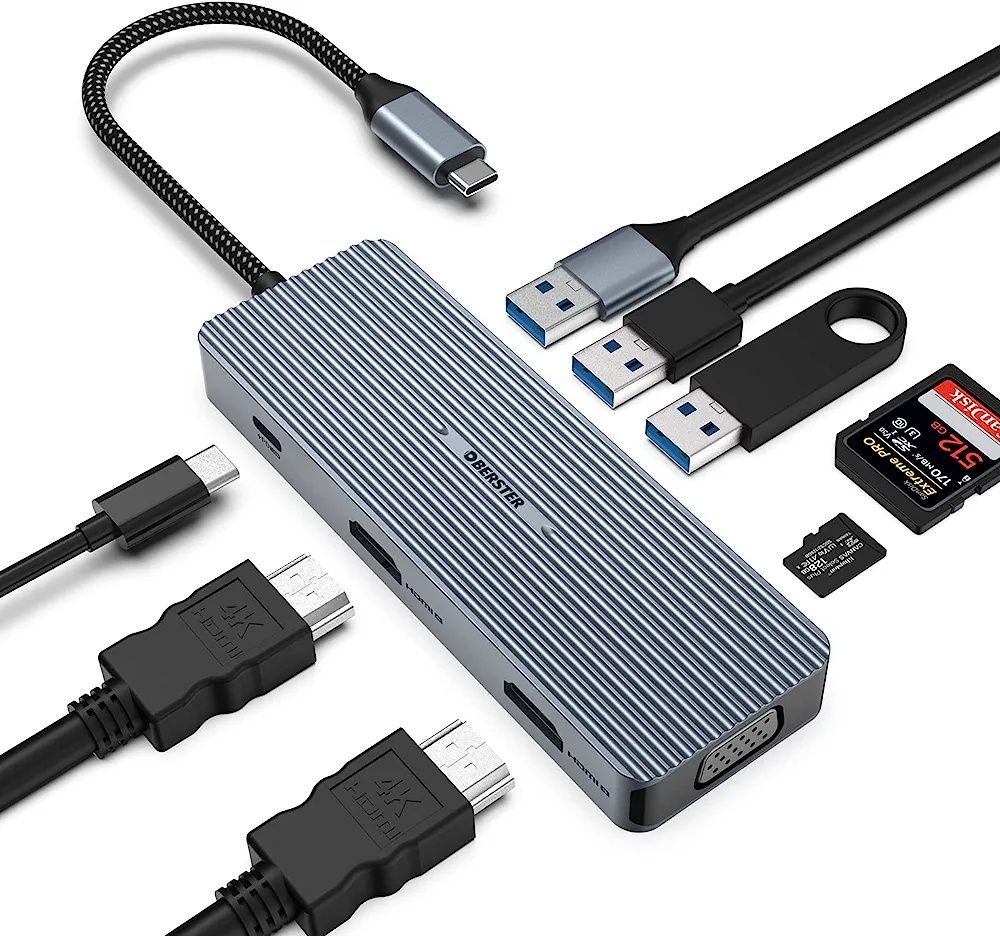 Selados! Hub USB C 2 HDMI Docking Station, de ecrã triplo 9 em 1