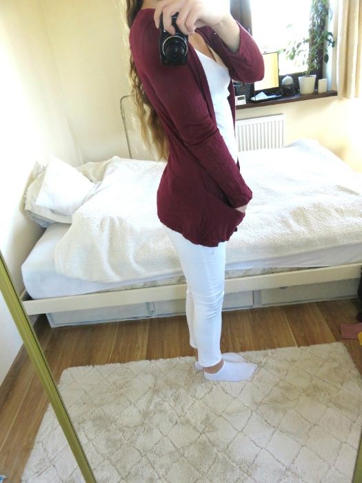 Sweter kardigan sweterek bordowy S M oversize czerwony