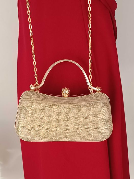 Złota torebka brokatowa kopertówka na łańcuszku wieczorowa pudełkowa
