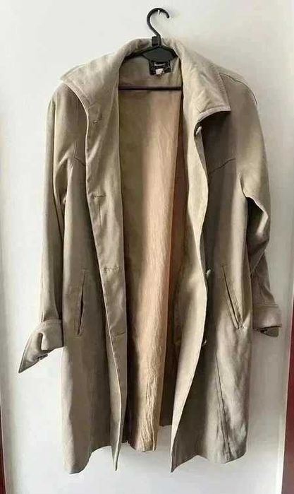 Klasyczny długi beżowy płaszcz trencz damski vintage M 38