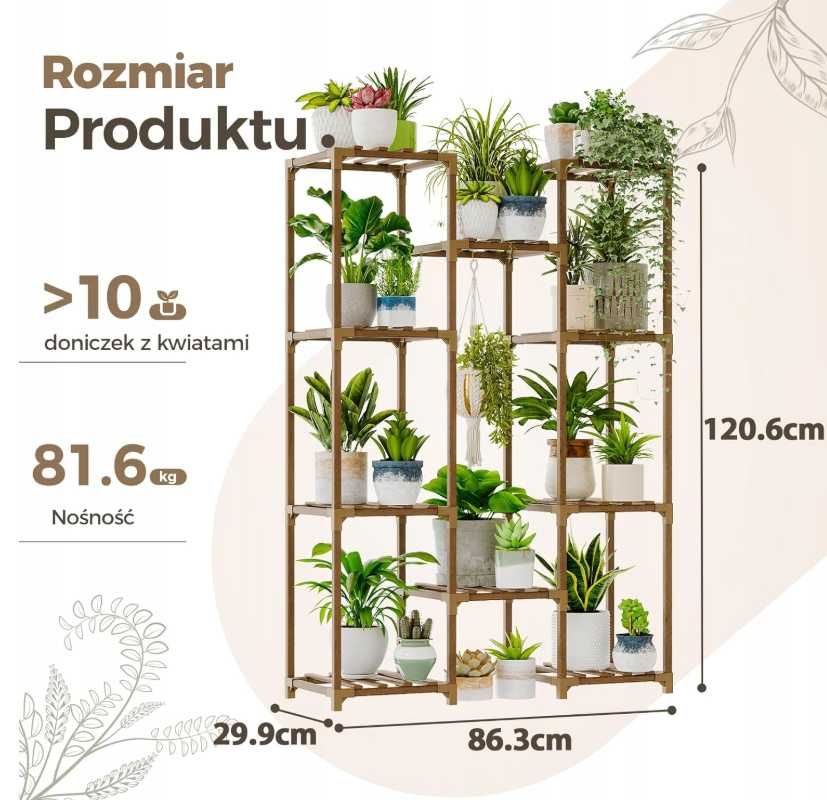 Stojak na kwiaty drewniany Kwietnik NOWY regał DUŻY 10 doniczek