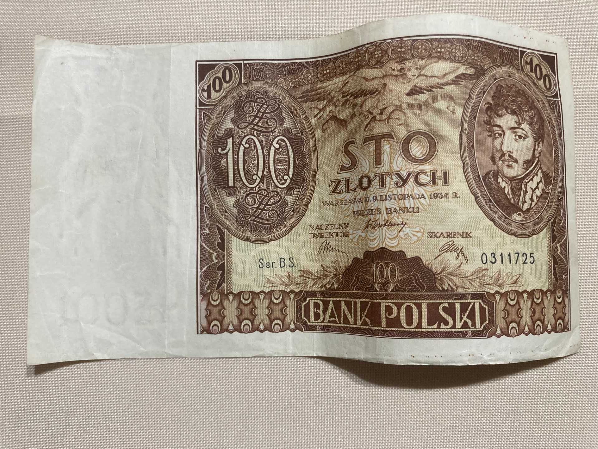 Banknoty 100zł z 1932 seria AU oraz 1934r. seria BS, piękne