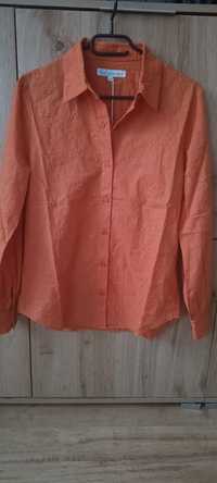 Koszula haftowana, rozpinana,  pomarańczowa , brązowa S
