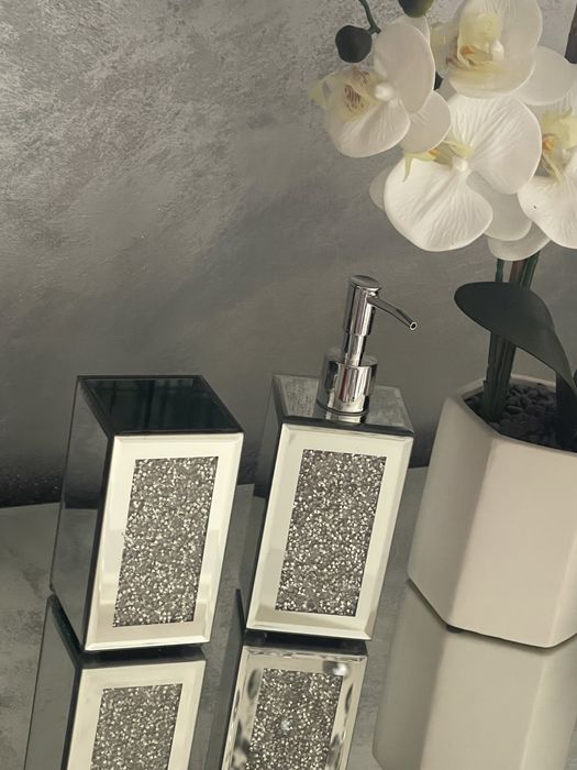 Nowy lustrzany zestaw do łazienki mydelniczka dozownik glamour