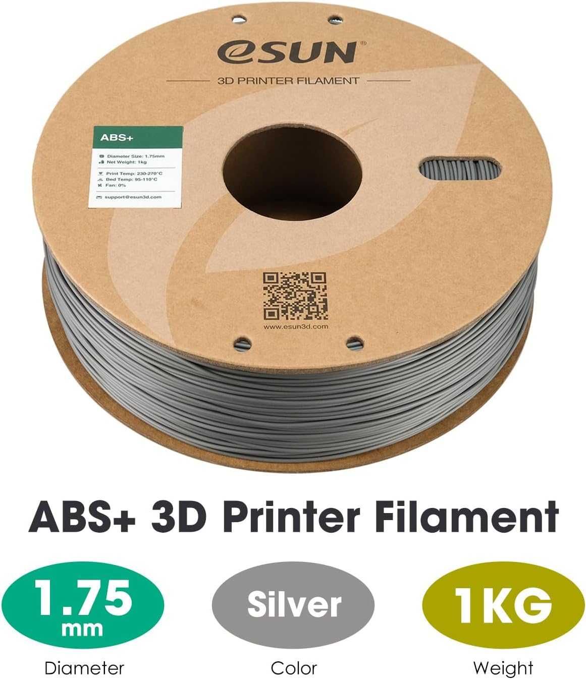 Filament 1.75mm, Filament do drukarek 3D ABS Plus,  eSUN ABS+ Srebrny