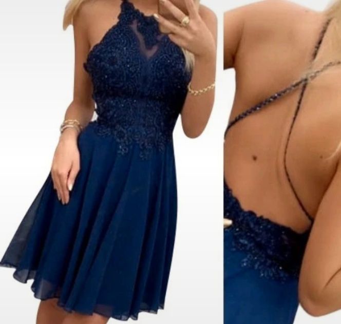 Granatowa tiulowa sukienka na karnawał na studniówkę 36