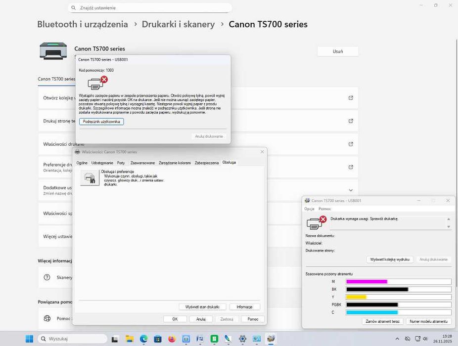 Drukarka Canon TS 705 - do naprawy lub na części