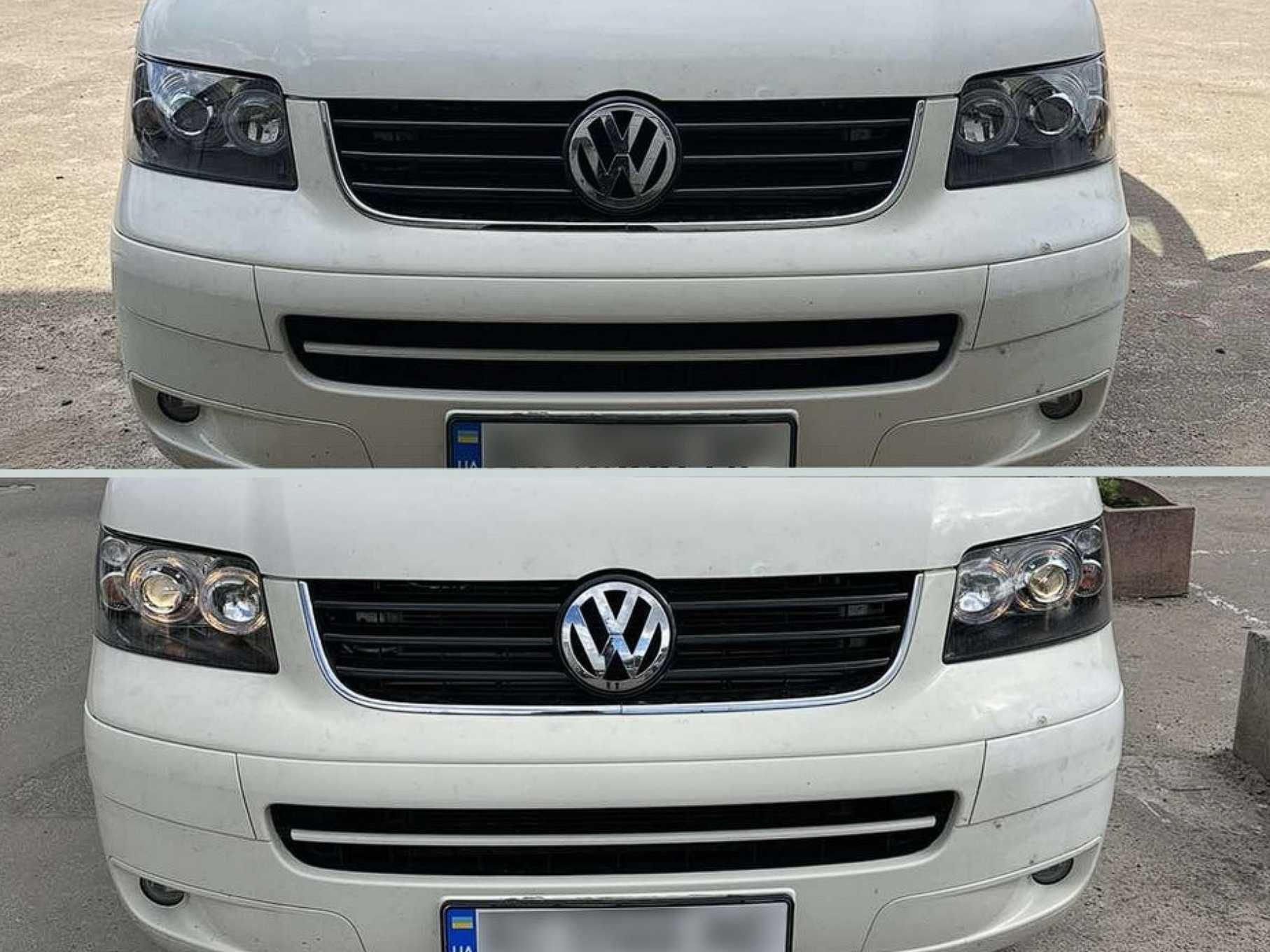 Передні фари чорні з лінзами і кільцями для Volkswagen T5 доресталійнг