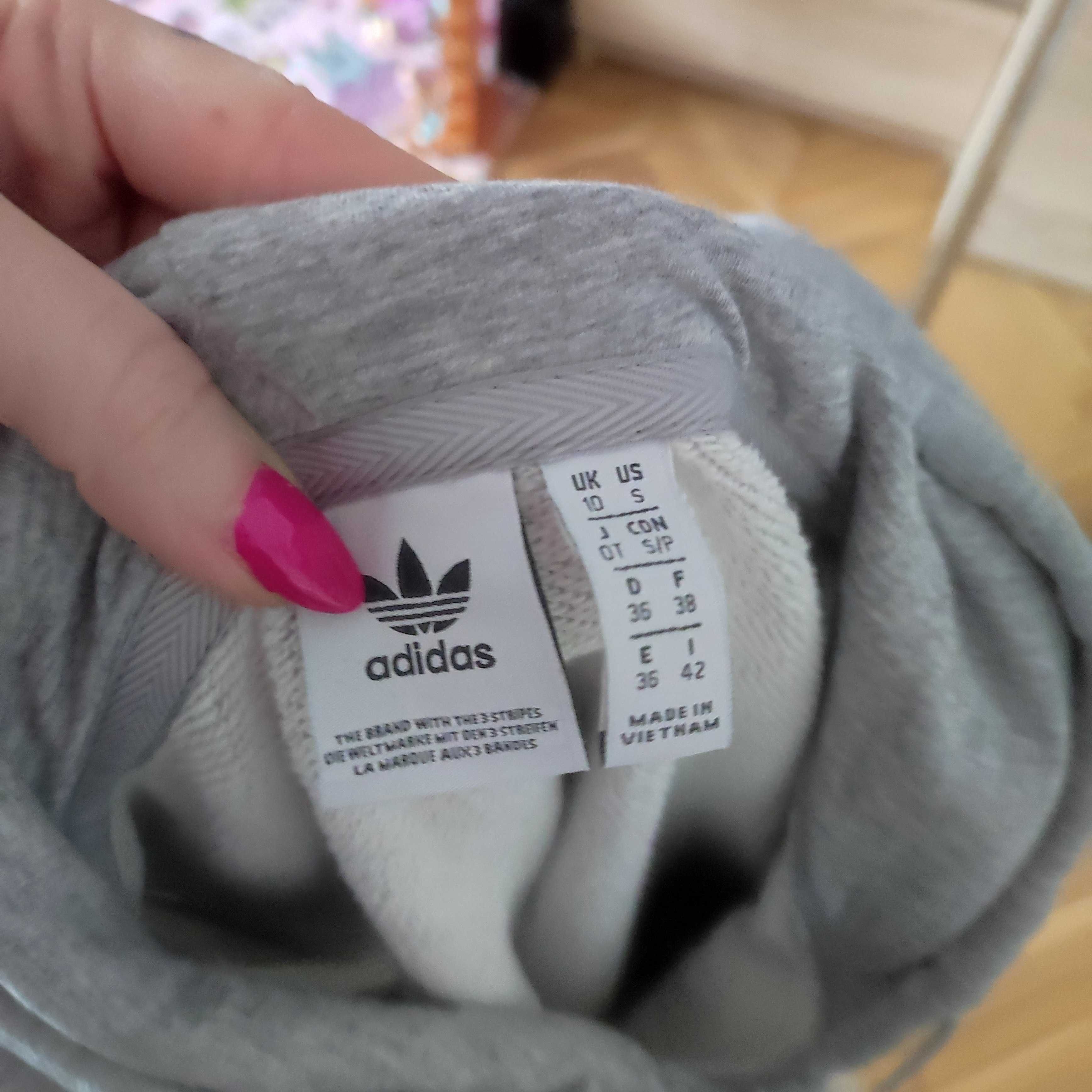 Szara bluza adidas S z kapturem duże logo treofil