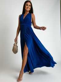 Sukienka chabrowa niebieska 44 długa Maxi 36,42 wiązana 38,40