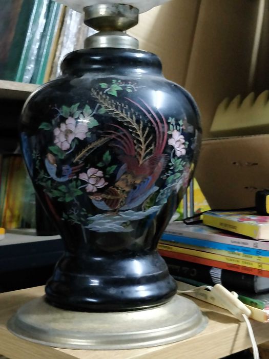 candeeiro de mesa, grande, metal + porcelana