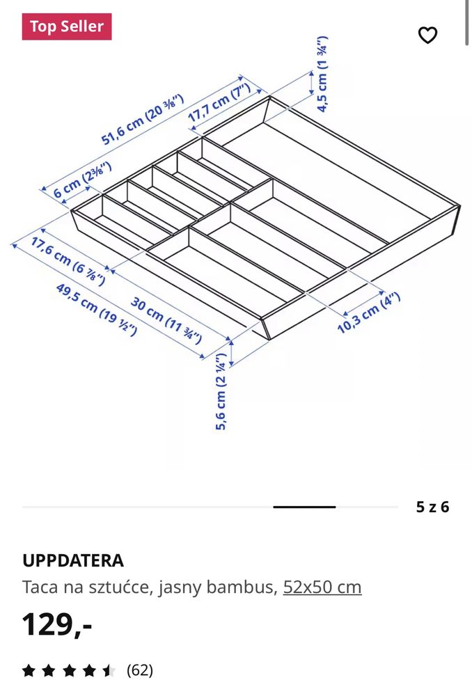 Wkład do szuflady ikea bambusowy