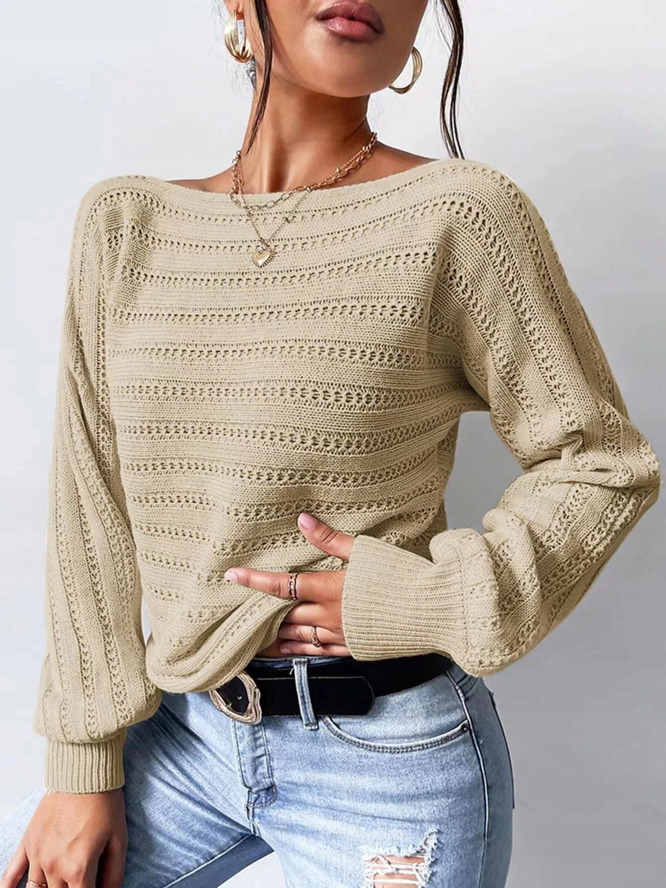 Sweter Z Rękawami Batwing Dekolt Łódka L 40