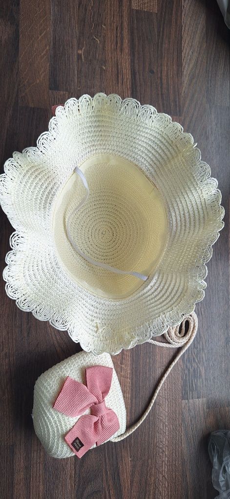 Słomkowy kapelusz przeciwsłoneczny torebka z kokardką handmade
