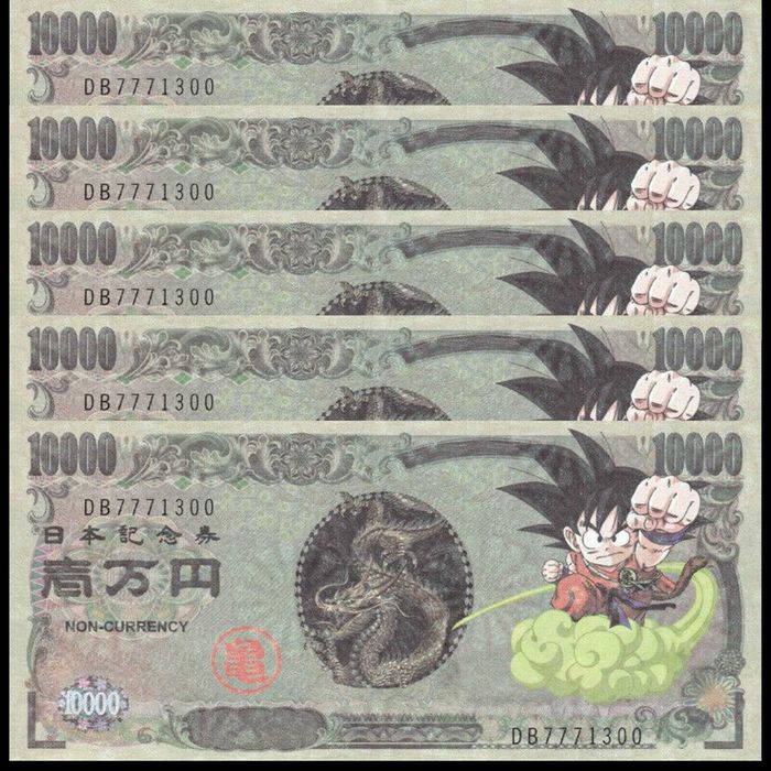 Nota nova teste, comemorativa Dragonball Z, de 10.000 Ienes do Japão
