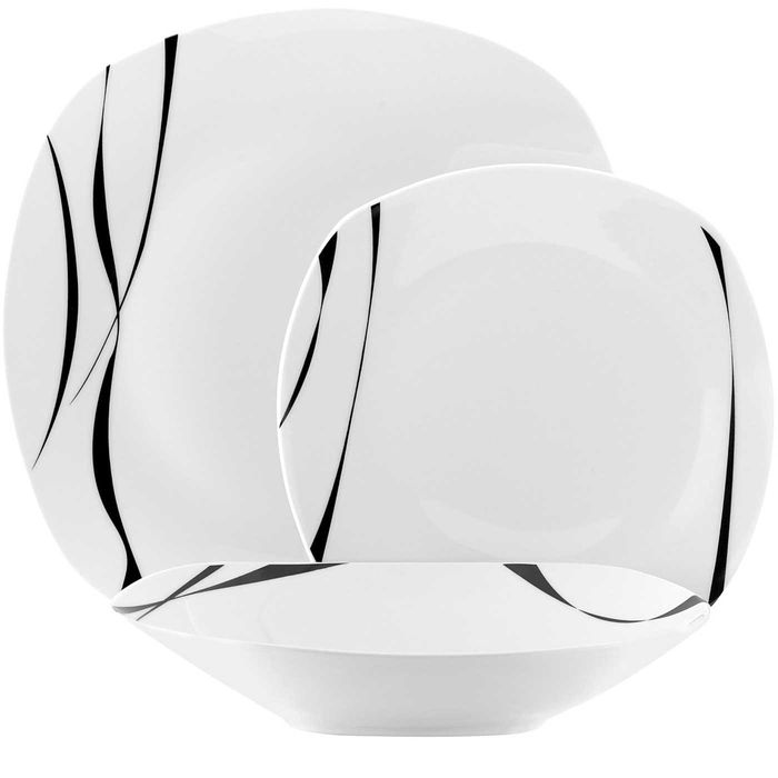 Zestaw kwadratowych talerzy porcelanowych na 6 osób serwis obiadowy