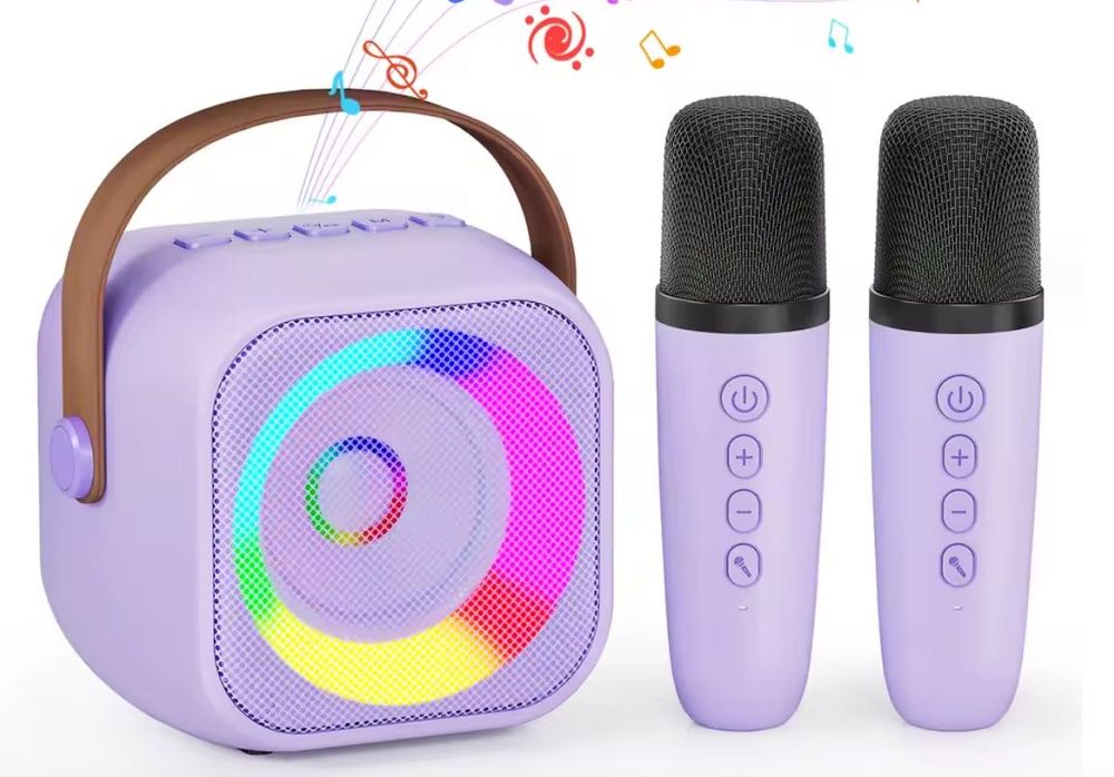 Głośnik Bluetooth Zestaw do karaoke 2 mikrofony USB-A/C AUX MicroSD