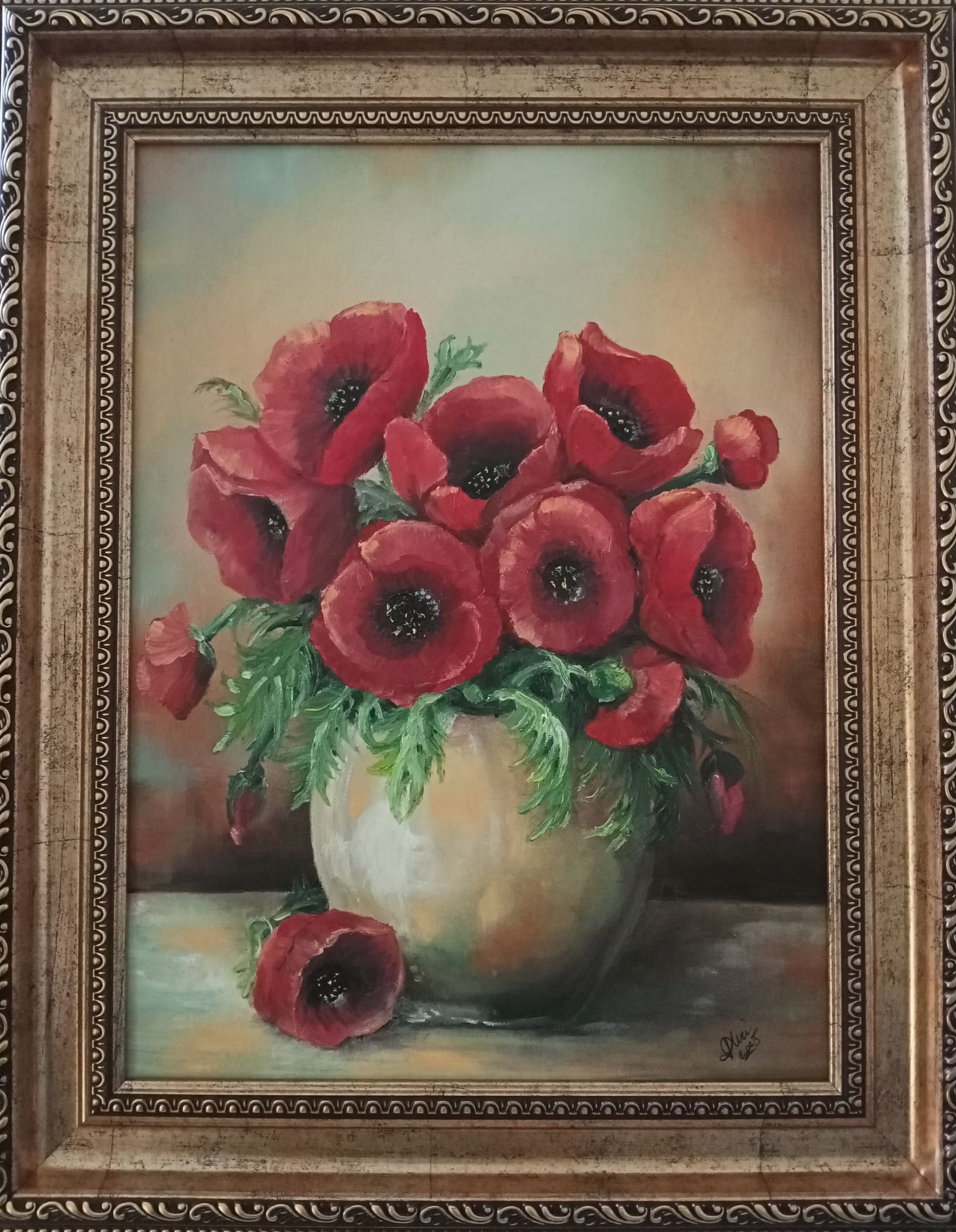 Obraz olejny Maki w złotej ramie - 42cm/52 cm