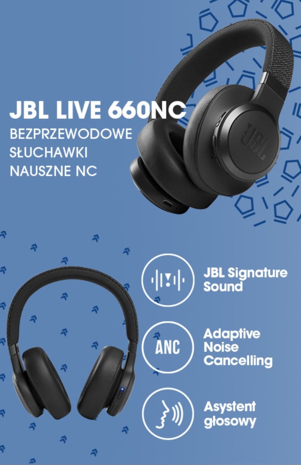 Słuchawki bezprzewodowe JBL Live 660NC, ANC, czarne