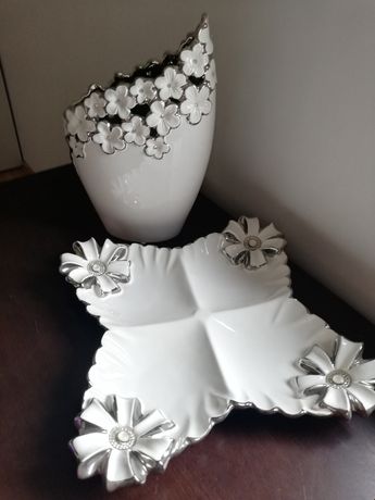 Zestaw porcelanowy dekoracyjny wazon i półmisek home&you