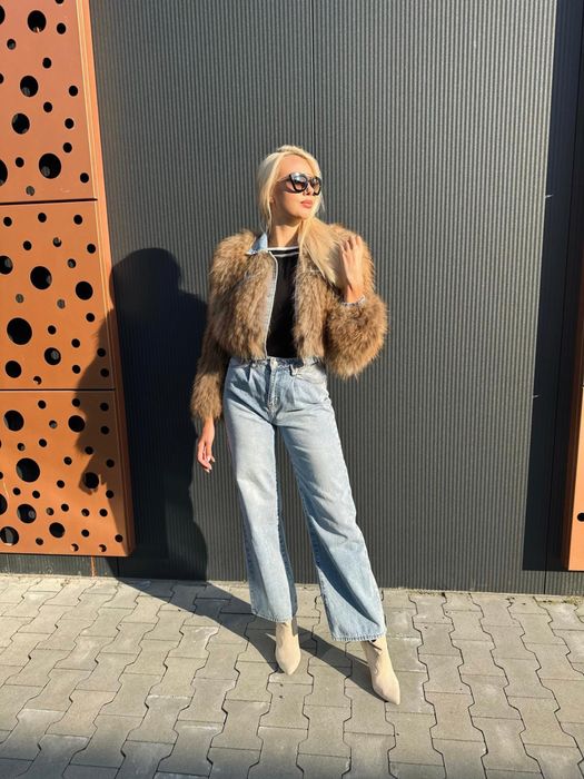 Kurtka jeans z futrem naturalnym/ R M/lis/