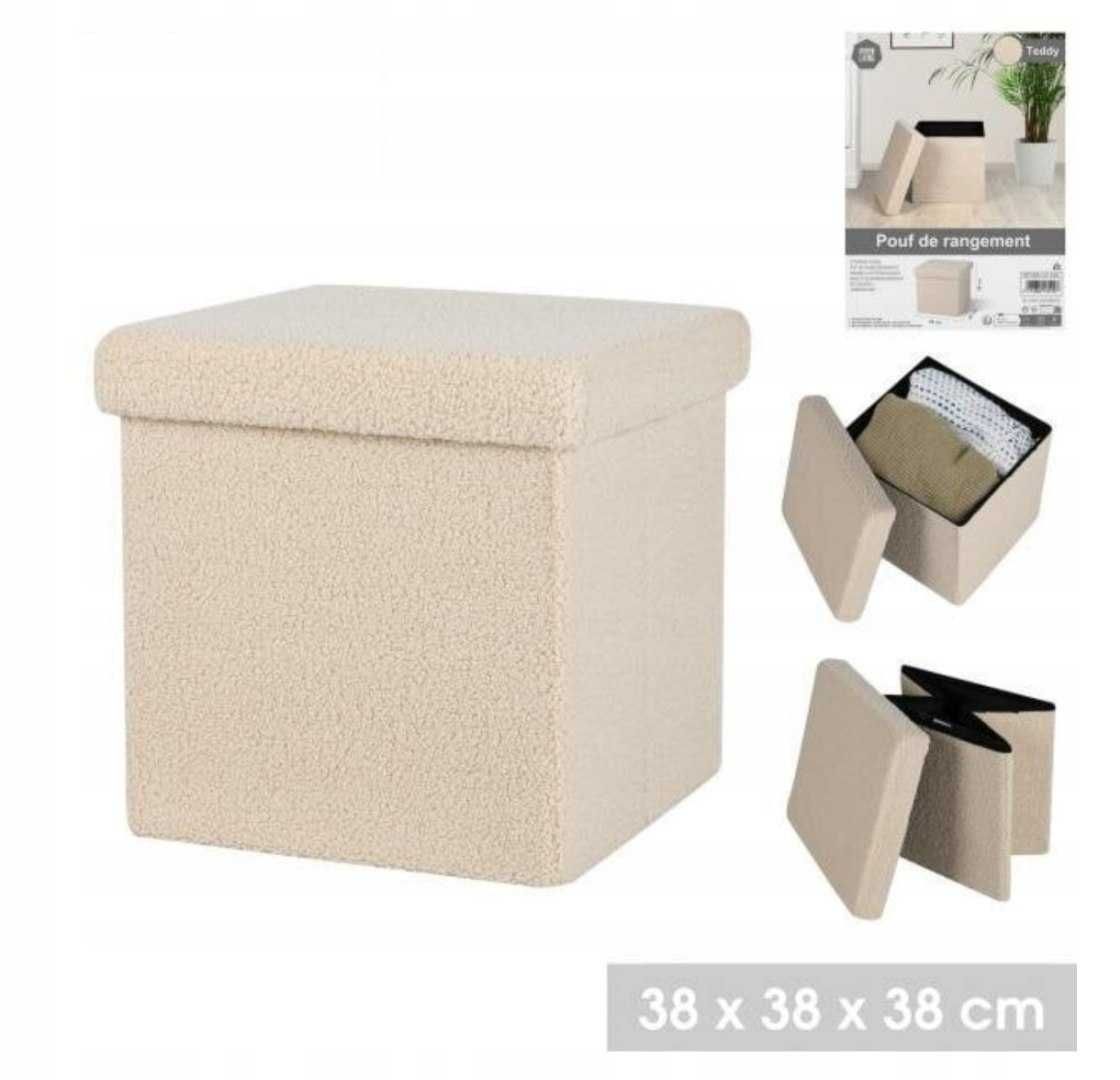 Pufa tapicerowana z miejscem do przechowywania 38×38×38 cm – beżowa