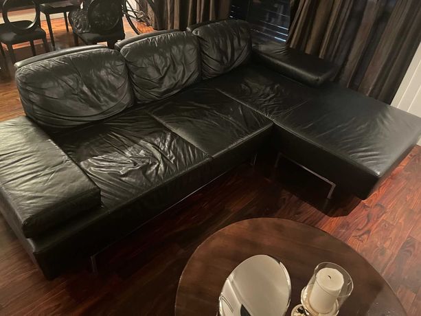 Narożna sofa (3-osobowa) - czarna skórzana