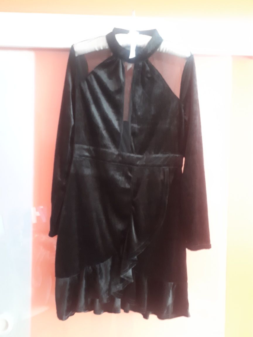 Shein aksamitna czarna sukienka 38 piękna