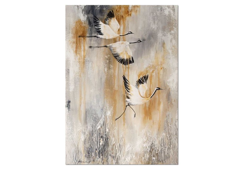 Żurawie 20 ptaki obraz do salonu malowany na płótnie