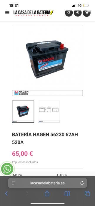 Bateria Hagen 62 ah