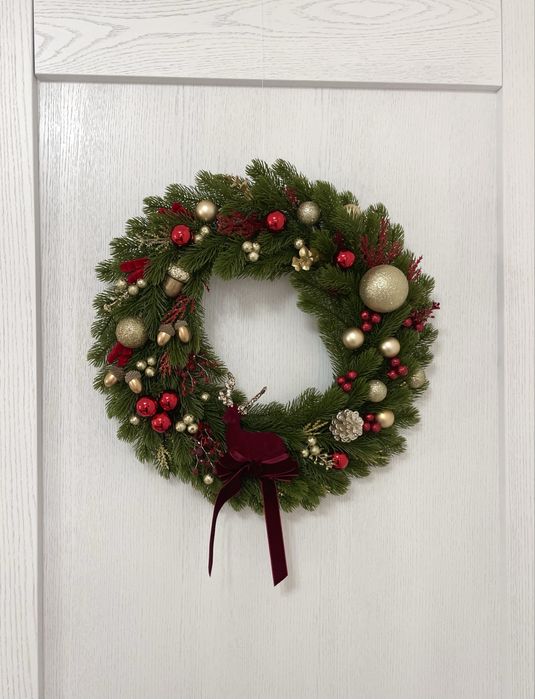 Вінок різдвяний ручної роботи 45 см новорічний декор зелений
