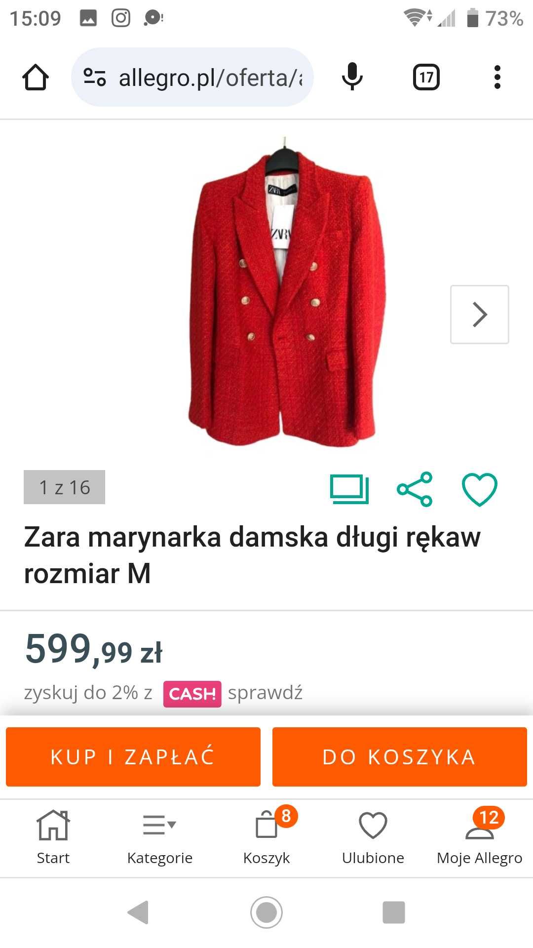 Zara  nowa marynarka dwurzędowa S