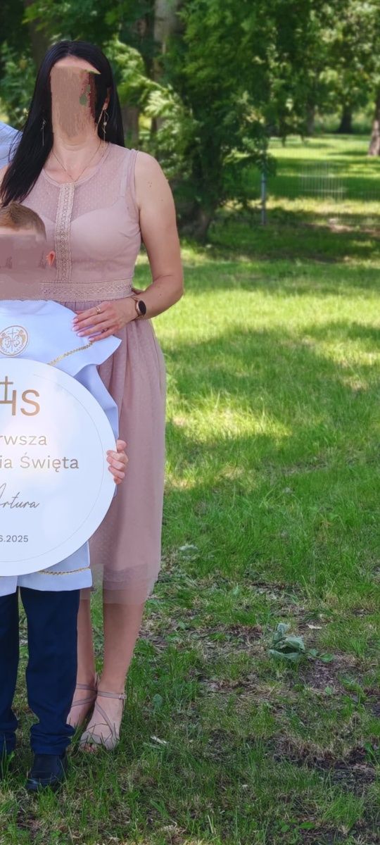 Piękna sukienka Boho na wesele, komunię, chrzciny, pudrowy róż r.M lub