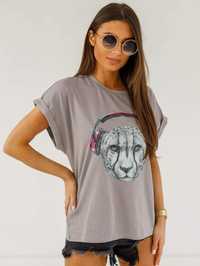 T-shirt Ingrosso bluzka tygrys szary oversizowa