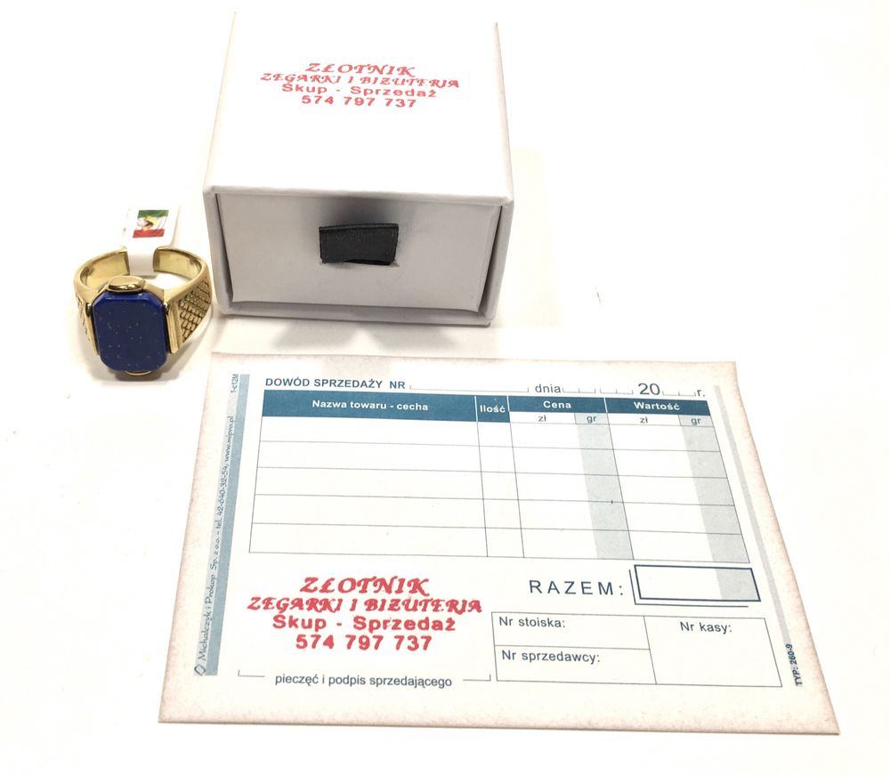 Złoty męski sygnet z kamieniem Lapis Lazuli•bita próba 750•pozłacany