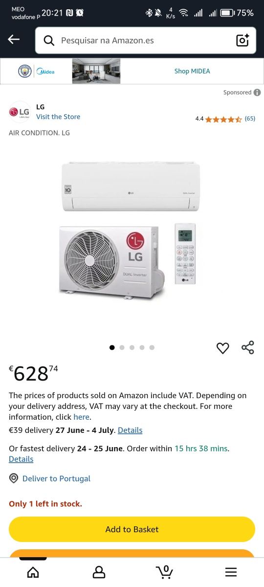 Ar condicionado LG INVERTER V completo com comando 12000 BTU