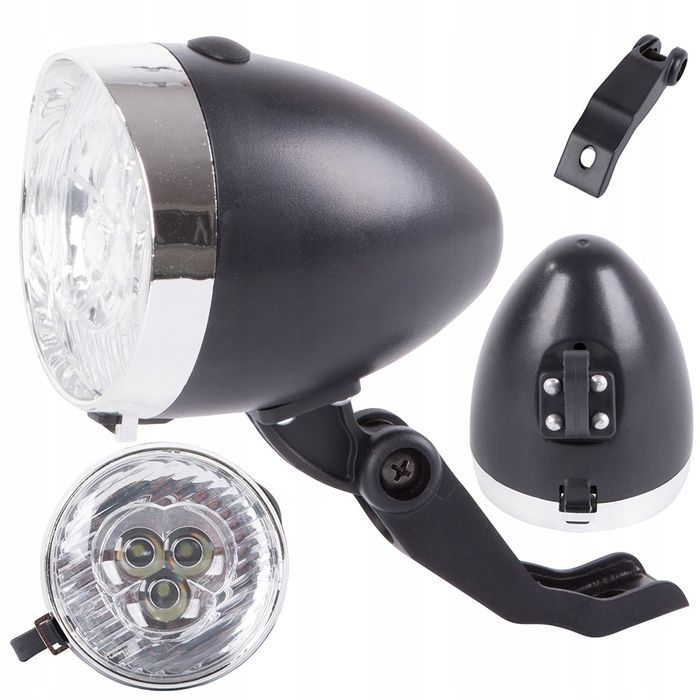 Lampka rowerowa przód 3LED retro baterie 3xAAA lampa uchwyt zaczep