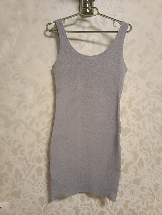 Сукня в рубчик приталена колір сірий С 42