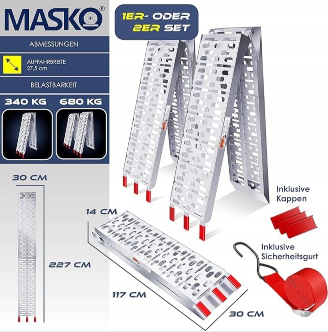 MASKO Rampa najazdowa 340 kg składana aluminiowa szyna załadunkowa