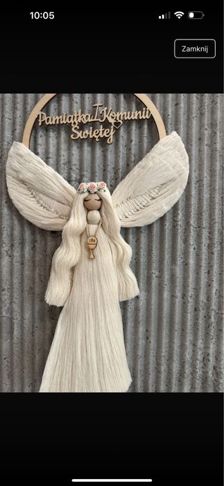 Aniol stróż, makrama , pamiatka komunii świętej .