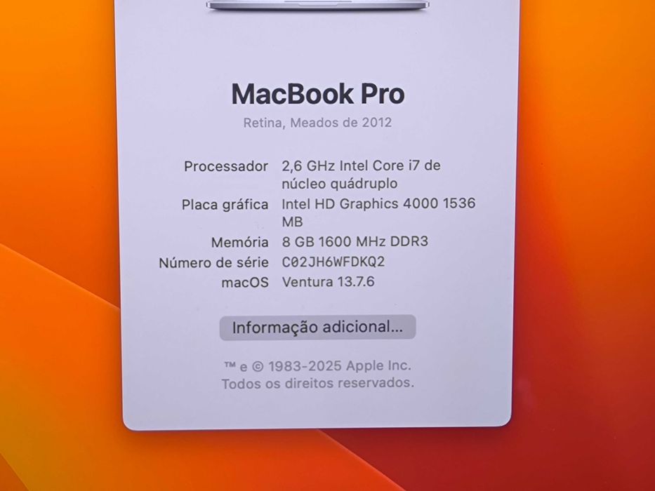 Apple Macbook Pro 15” i7 ssd 128GB 8GB ram Retina