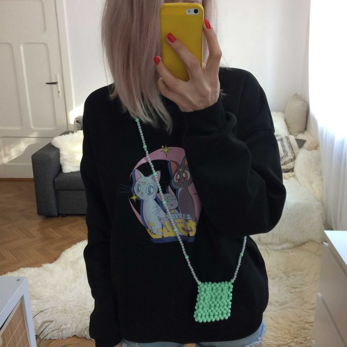 Torebka zielona miętowa pistacja biała koraliki perełki mini pearl bag