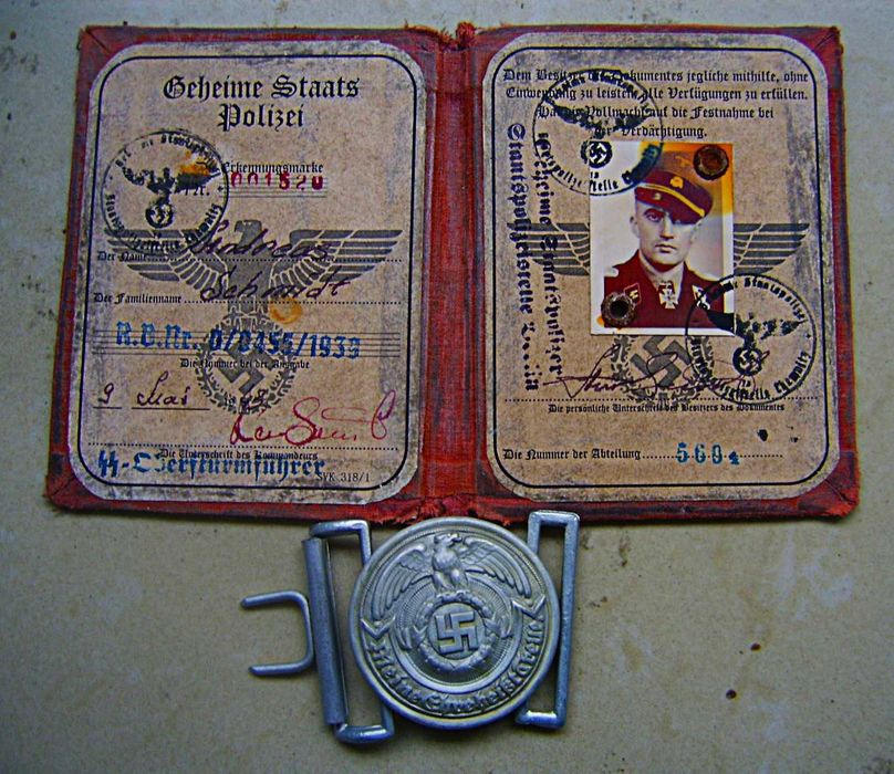 Legitymacja Oficera Waffen SS Gestapo 1942r + Klamra Oficerska SS