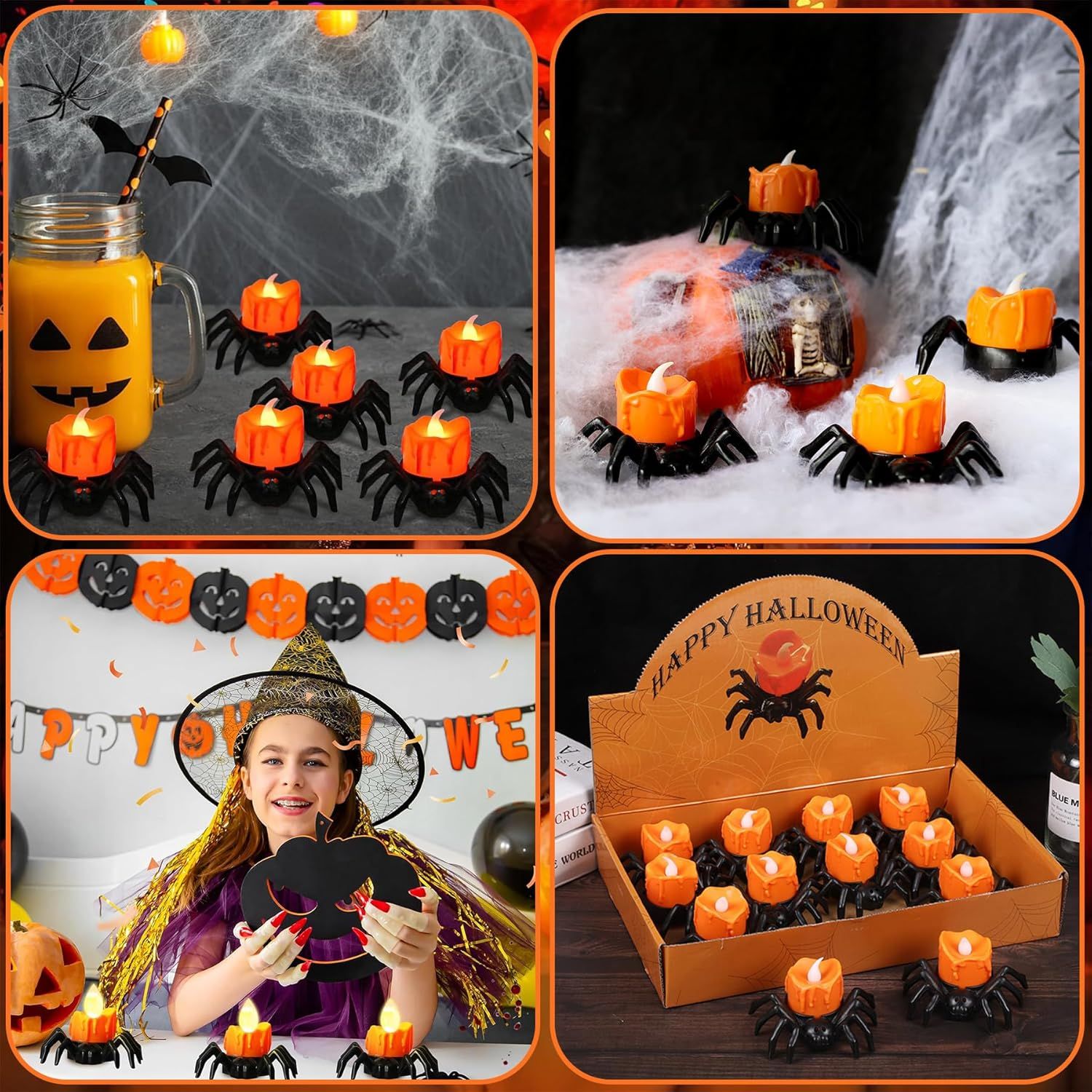 Zestaw 12 Świeczek LED w Kształcie Pająka Dekoracja Halloweenowa