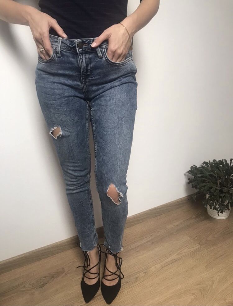 Jeansy spodnie dżinsowe denim z przetarciami skinny Zara 36 S
