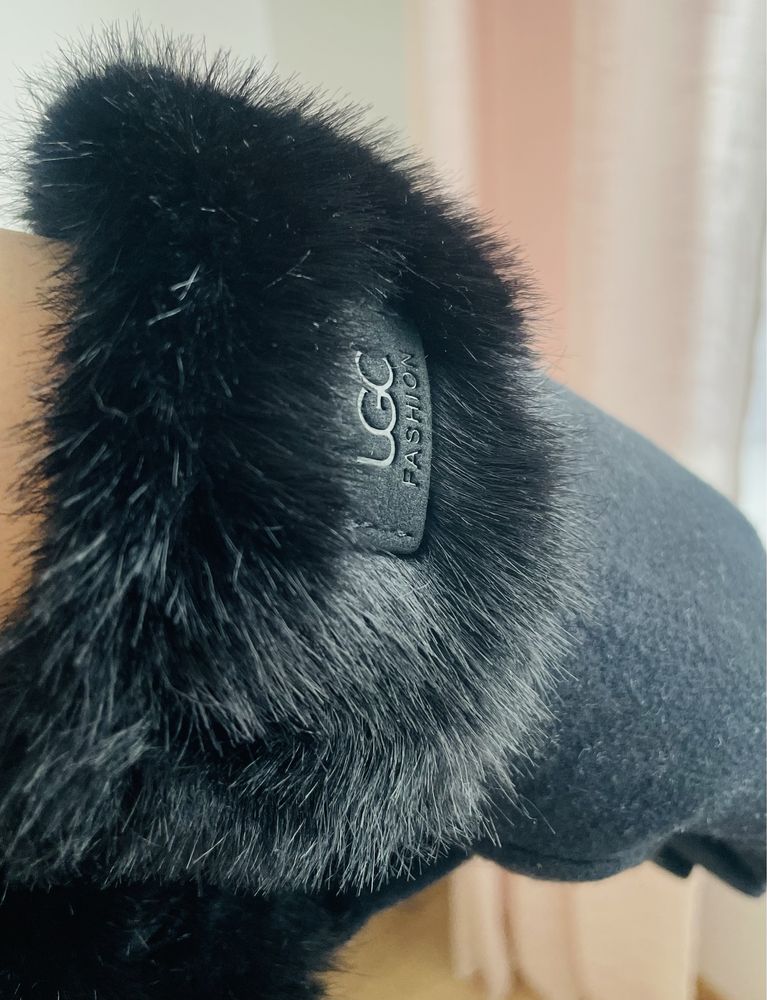 czarne damskie rękawiczki futerko nowe eleganckie stylowe ugc ciepłe