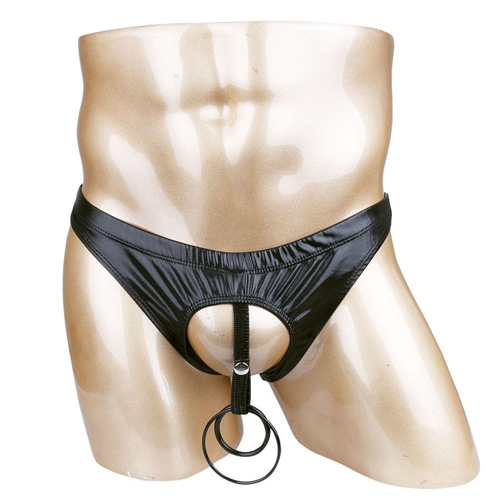 Męskie Jockstrapy Lateksowe Otwarte z Dwoma Pierścieniami - XL